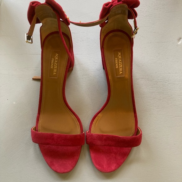 Aquazzura Shoes - Aquazzura Red Suede Ankle-Strap Heels